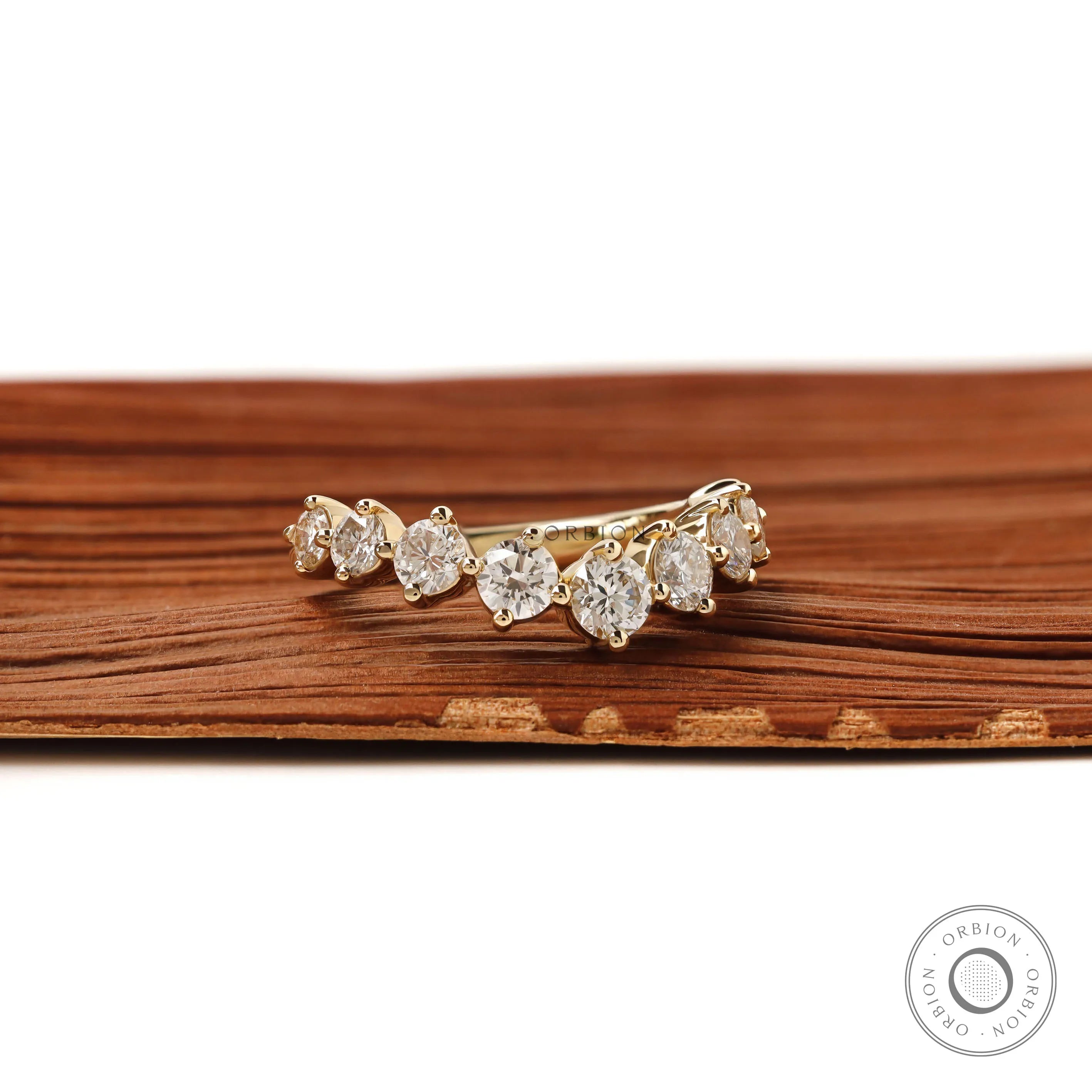 Round lab diamond stacking ring curved gold wedding band