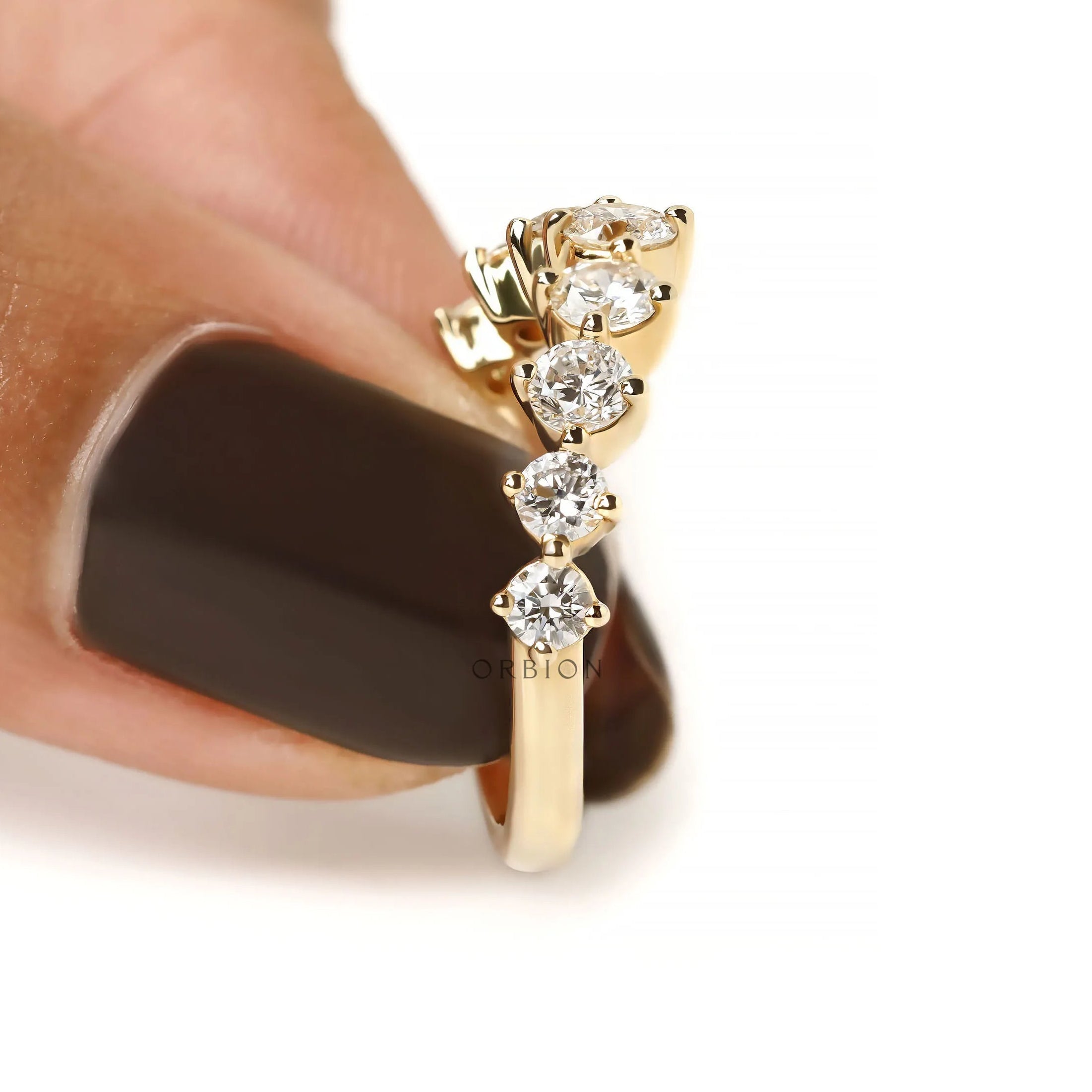 Curved stacking band with lab grown diamonds in yellow gold