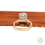 Back view dual tone elongated cushion hidden halo ring