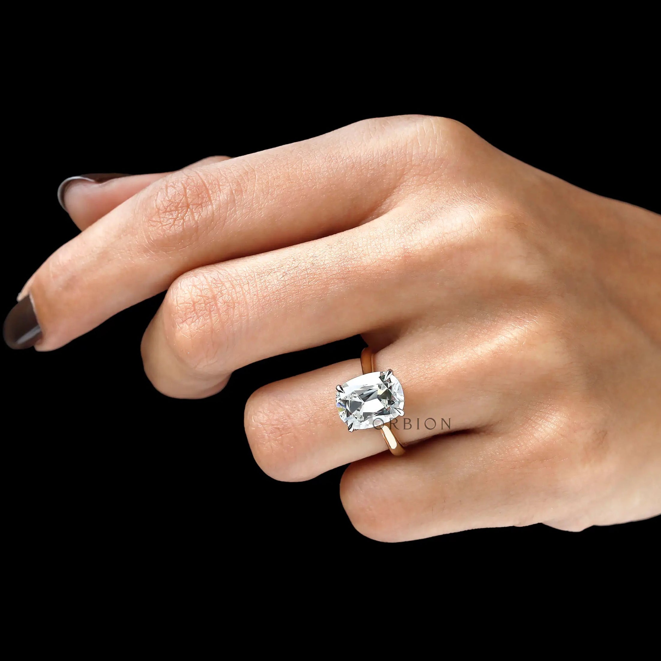 Rear side view elongated cushion hidden halo ring