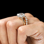 Hand view of elongated cushion antique two tone ring set