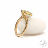 Three Stone Radiant Cut Yellow Lab Diamond Wedding Engagement Ring With Epaulette And Pear Side Stones 14k Yellow Gold Cathedral Bridal Ring