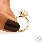 emerald cut lab diamond bezel halo ring elegant side view