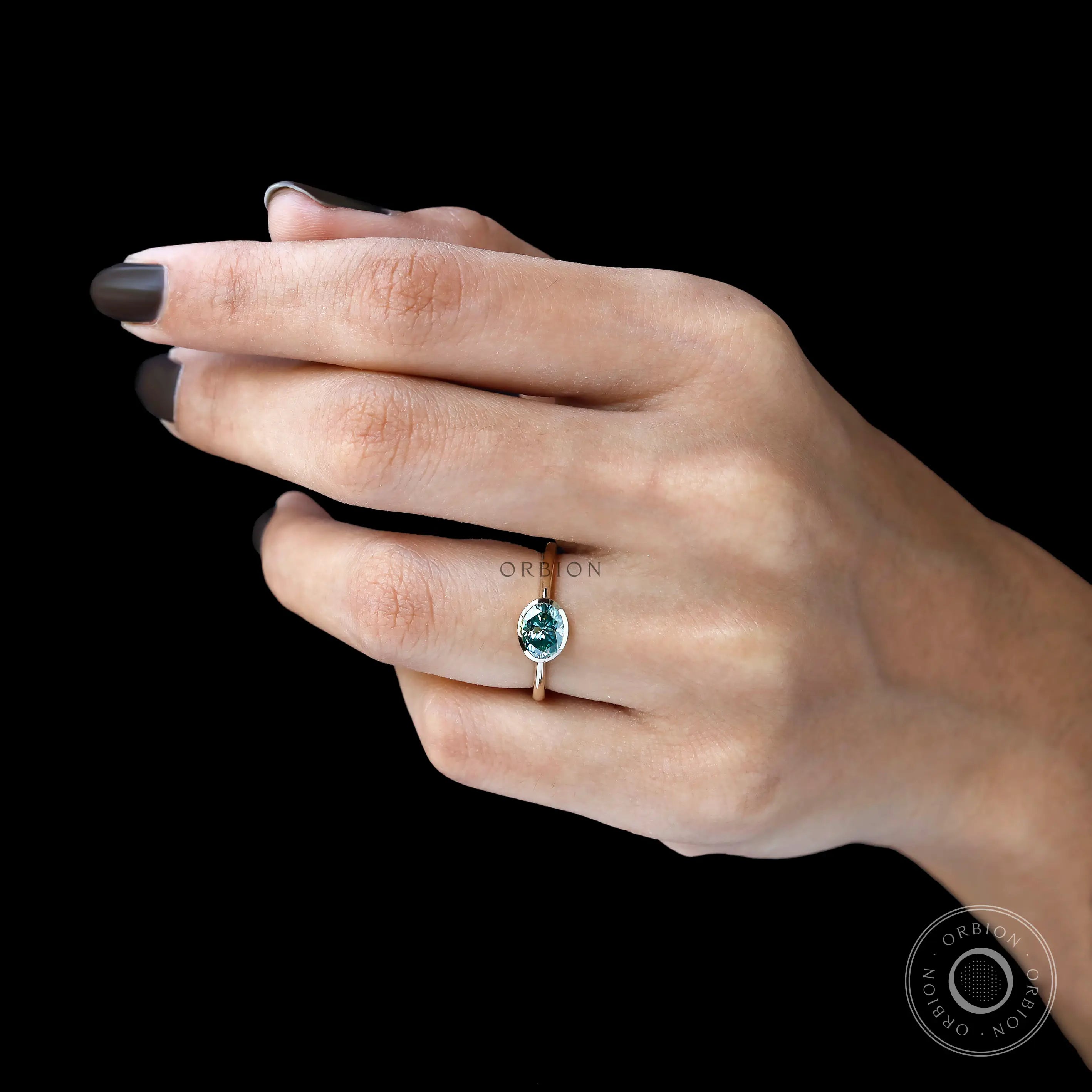 Dainty oval moissanite bezel solitaire ring elegant design