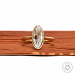Antique OMC moval lab diamond bezel solitaire ring front view