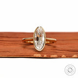 Antique OMC moval lab diamond bezel solitaire ring front view