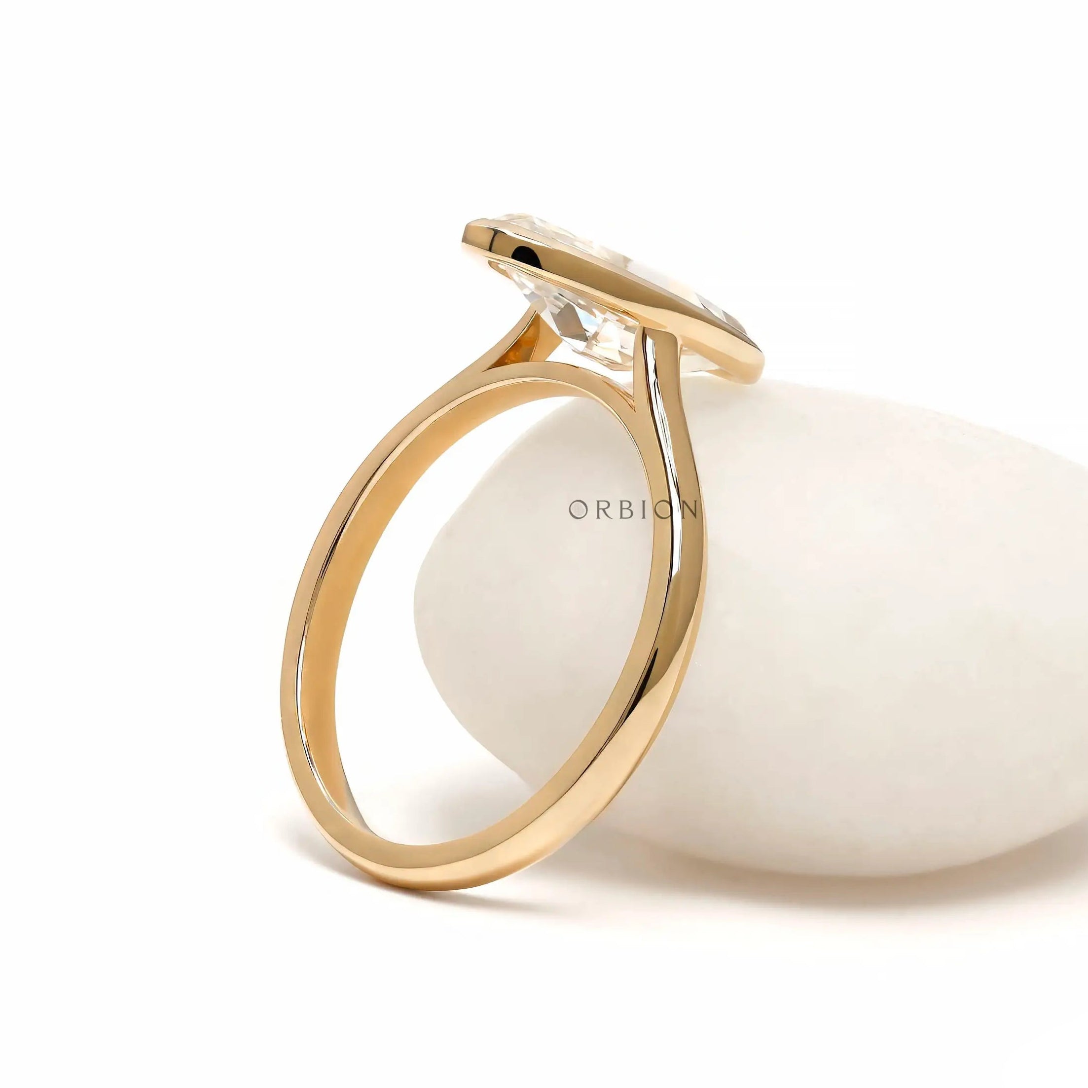 Side angle antique moval lab diamond bezel solitaire ring