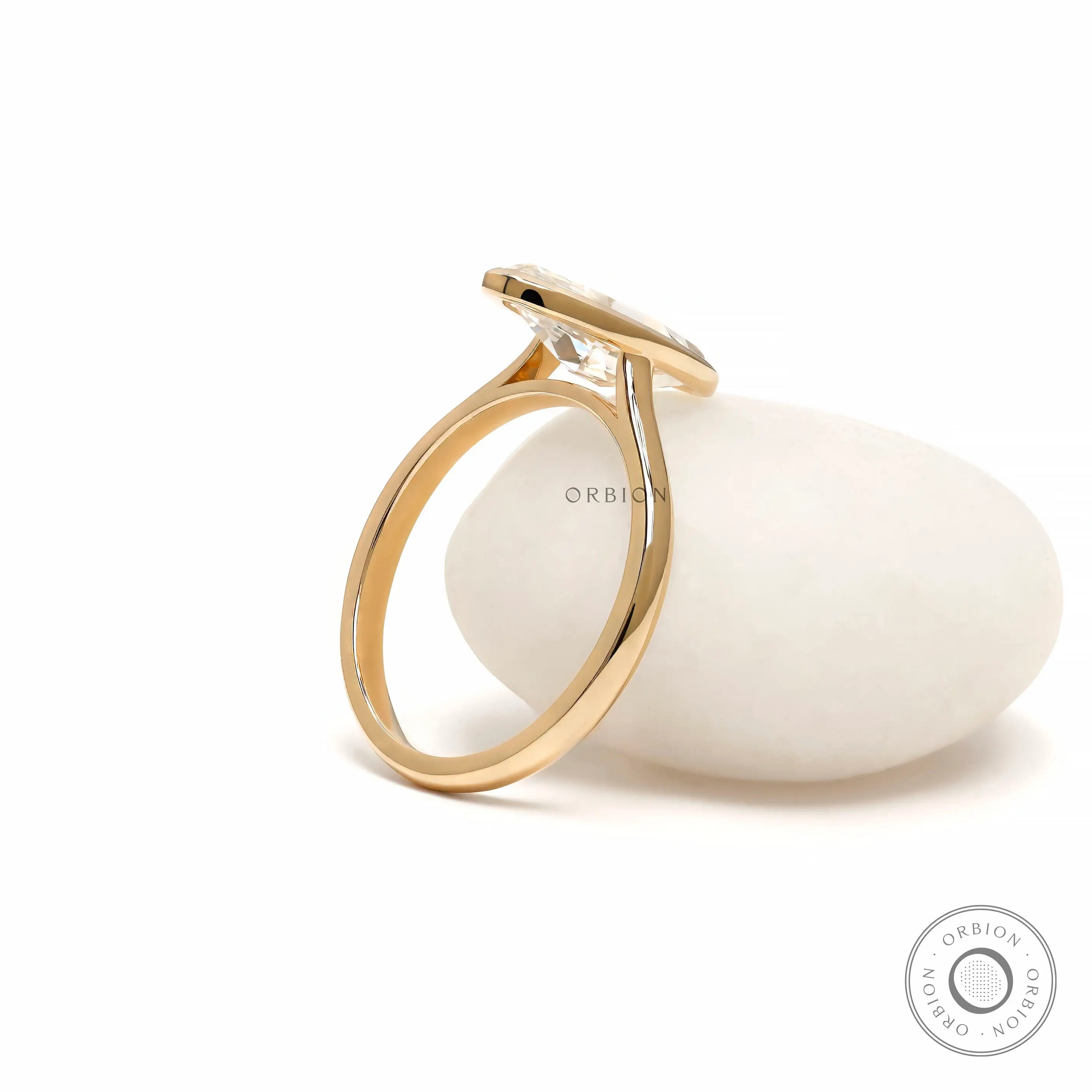 Side angle antique moval lab diamond bezel solitaire ring