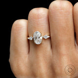 Three Stone Oval Lab Diamond Moissanite Engagement Ring 10k 14k 18k Yellow Gold Kite Cut Side Stones Double Prong Trilogy Oval Travel Ring