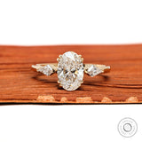 Three Stone Oval Lab Diamond Moissanite Engagement Ring 10k 14k 18k Yellow Gold Kite Cut Side Stones Double Prong Trilogy Oval Travel Ring