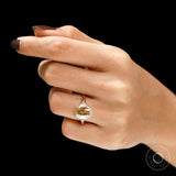 Three Stone Bezel OMC Elongated Cushion Champagne Moissanite Engagement Ring 14k Yellow Gold Unique Low Set Wedding Bridal Statement Ring