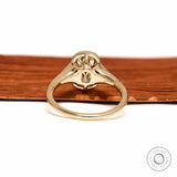 Three Stone Bezel OMC Elongated Cushion Champagne Moissanite Engagement Ring 14k Yellow Gold Unique Low Set Wedding Bridal Statement Ring