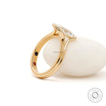 Side display view elongated cushion ring on white prop