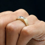 Contemporary marquise moissanite signet ring in gold