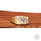 Modern yellow gold marquise signet ring design