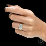 Front view of marquise cut moissanite signet ring