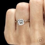 Fine jewelry platinum engagement ring featuring 2 Ct cushion lab grown diamond 