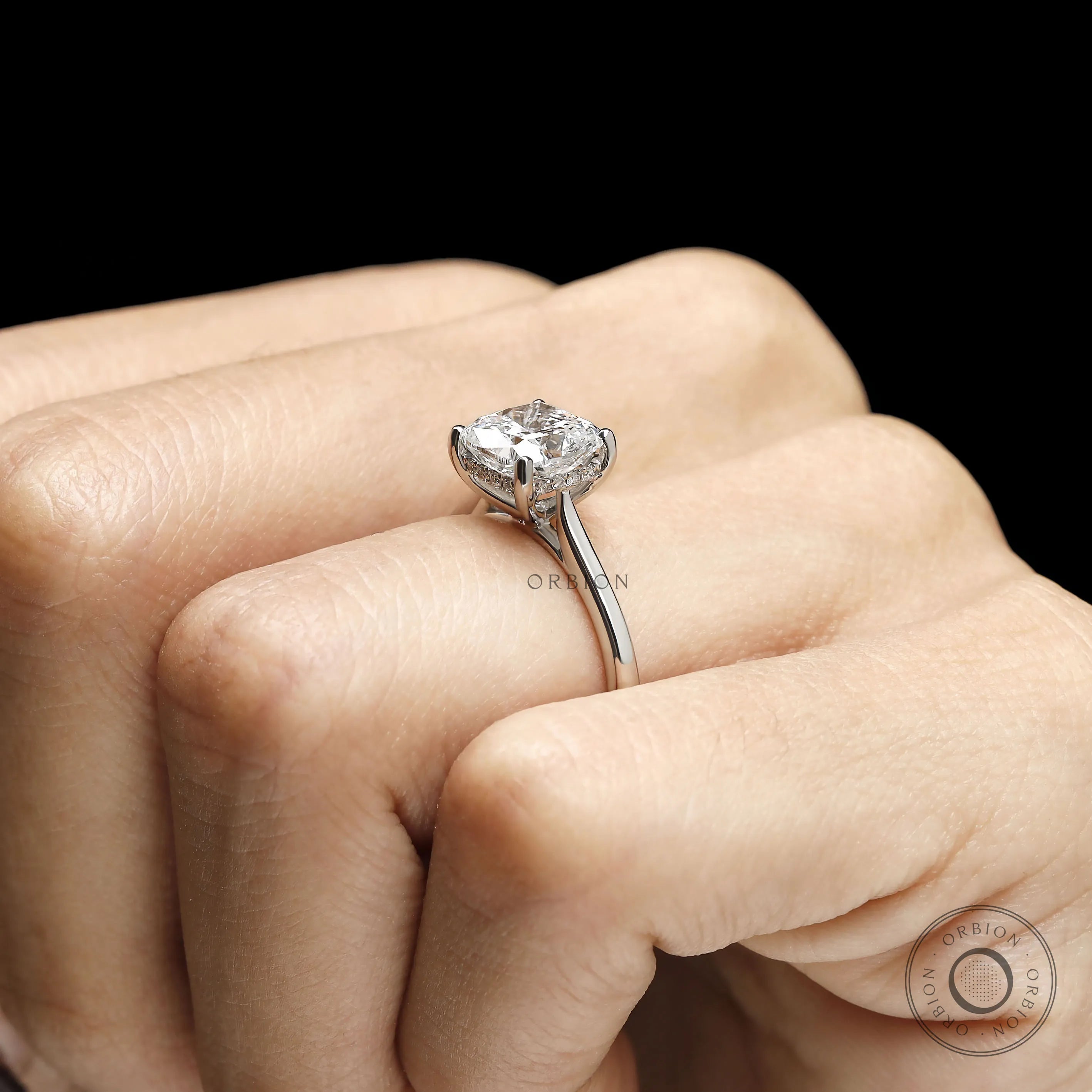 2 Ct cushion cut solitaire ring with hidden halo cathedral setting, perfect as engagement or wedding ring