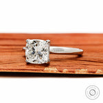 Platinum cushion engagement ring featuring 2 Ct lab diamond or moissanite center stone 