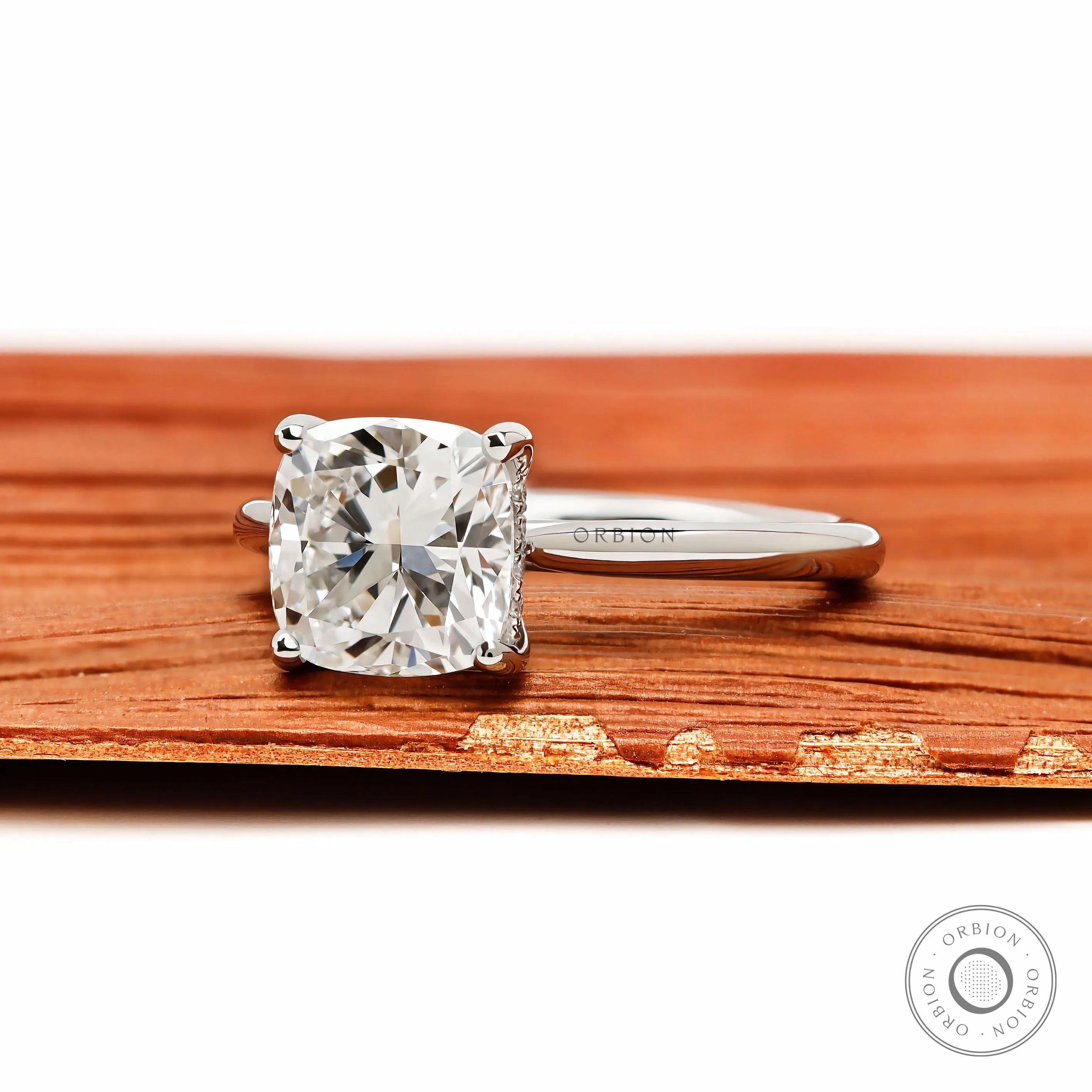 Platinum cushion engagement ring featuring 2 Ct lab diamond or moissanite center stone 