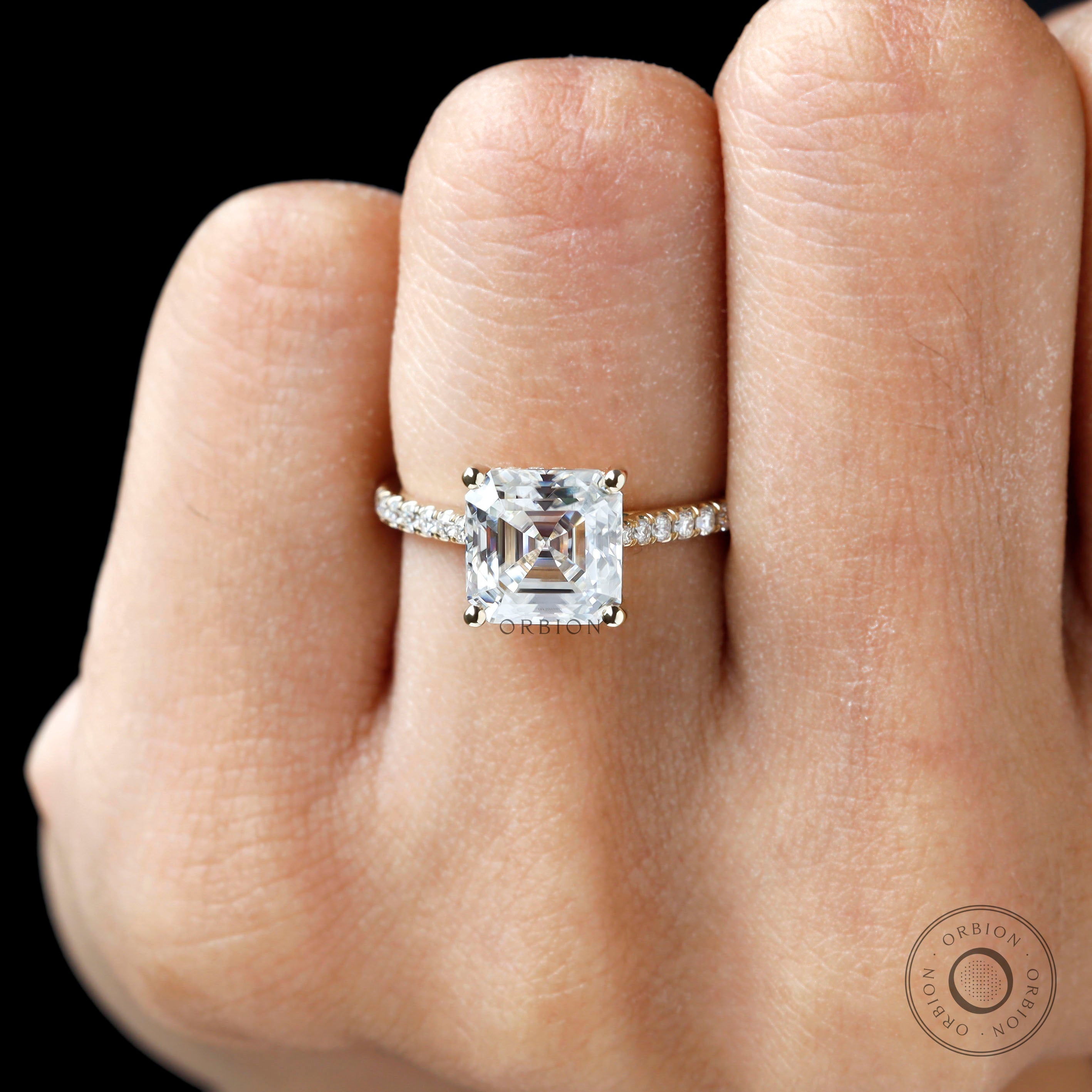 Hidden halo asscher cut solitaire diamond ring elegant design 