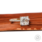 Asscher moissanite solitaire ring with hidden halo