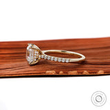 Hidden halo Asscher cut diamond ring side profile