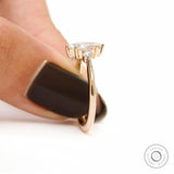 marquise cut three stone lab diamond ring slim yellow gold band