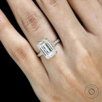 Big emerald cut moissanite or lab diamond engagement ring with split shank and pave accents
