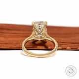 lab diamond emerald cut solitaire ring with split shank and pave detailing, 10k yellow gold