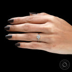 Refined emerald cut women’s trilogy ring lab diamond option on finger