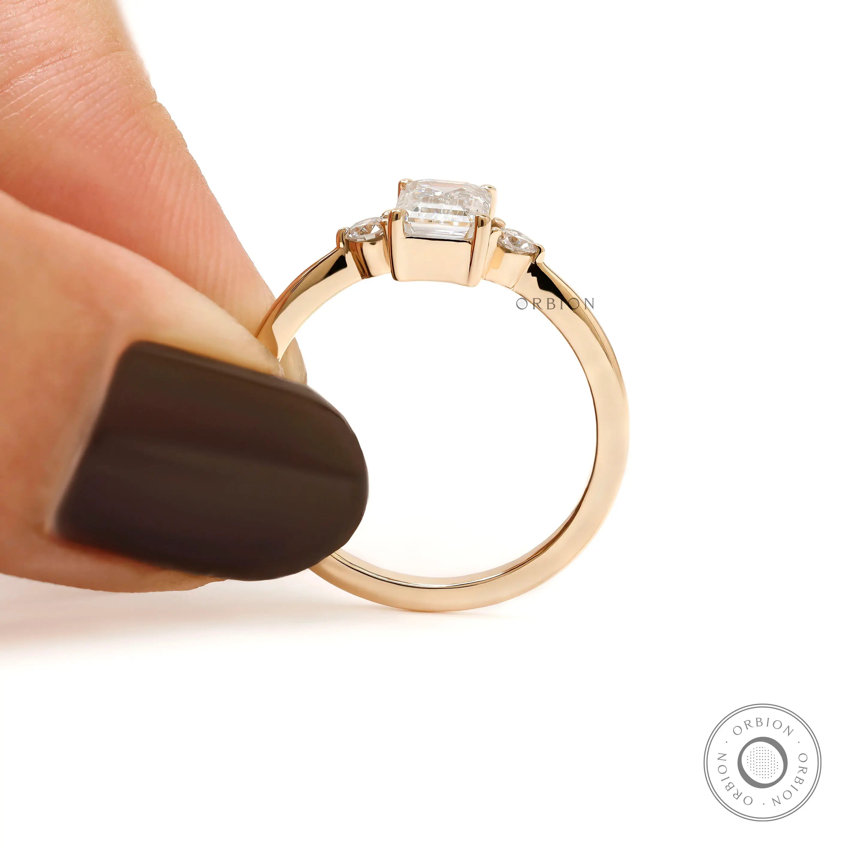 Elegant yellow gold 3 stone ring modern engagement style