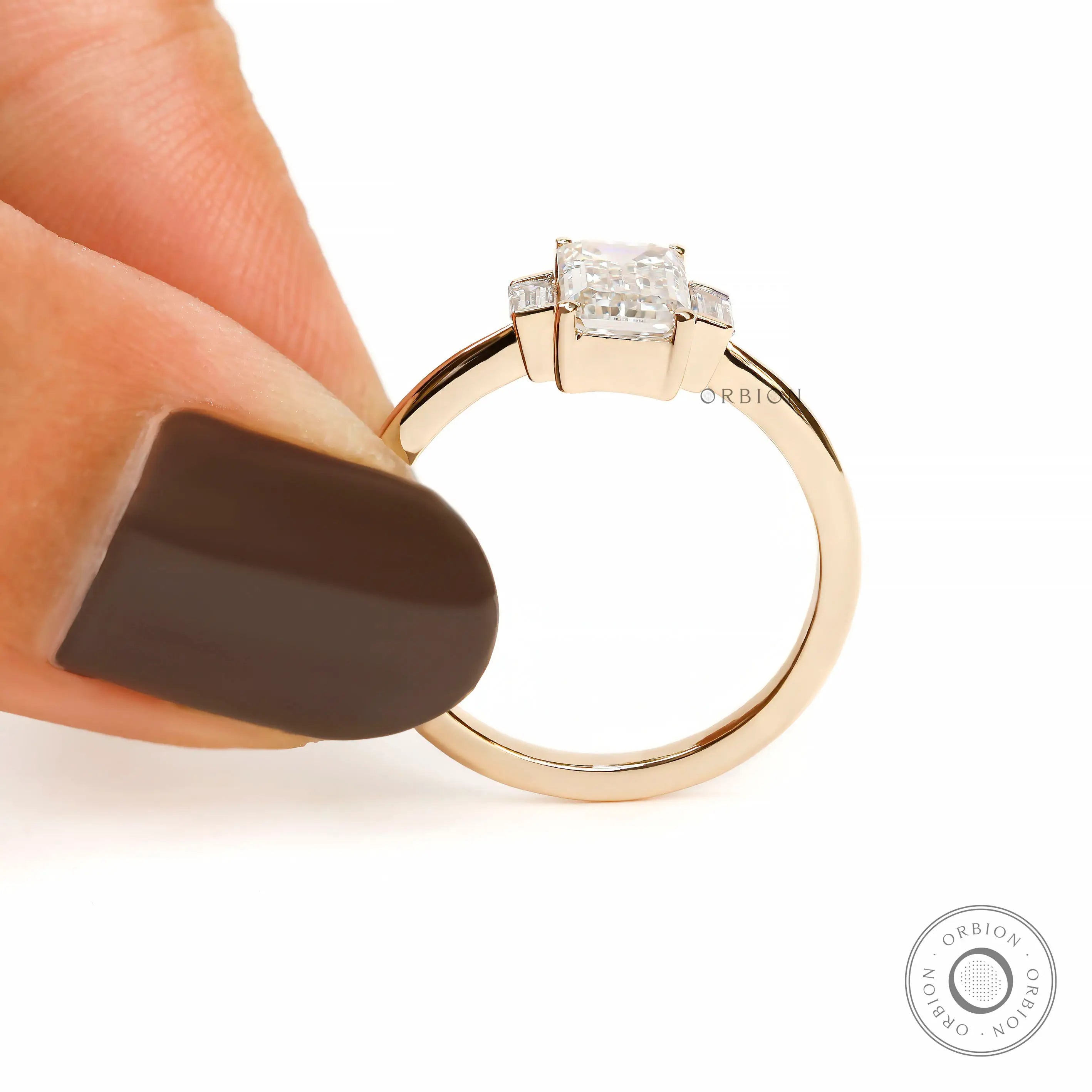Emerald and baguette cut lab diamond ring elegant design