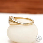 Old european cut champagne moissanite signet ring polished gold band