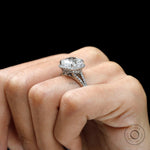 Luxury halo engagement ring with split shank design