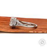 Pave split shank detailing on cushion halo engagement ring