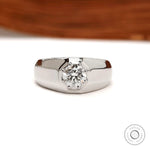 Chunky men’s diamond signet ring with tapered shank in platinum