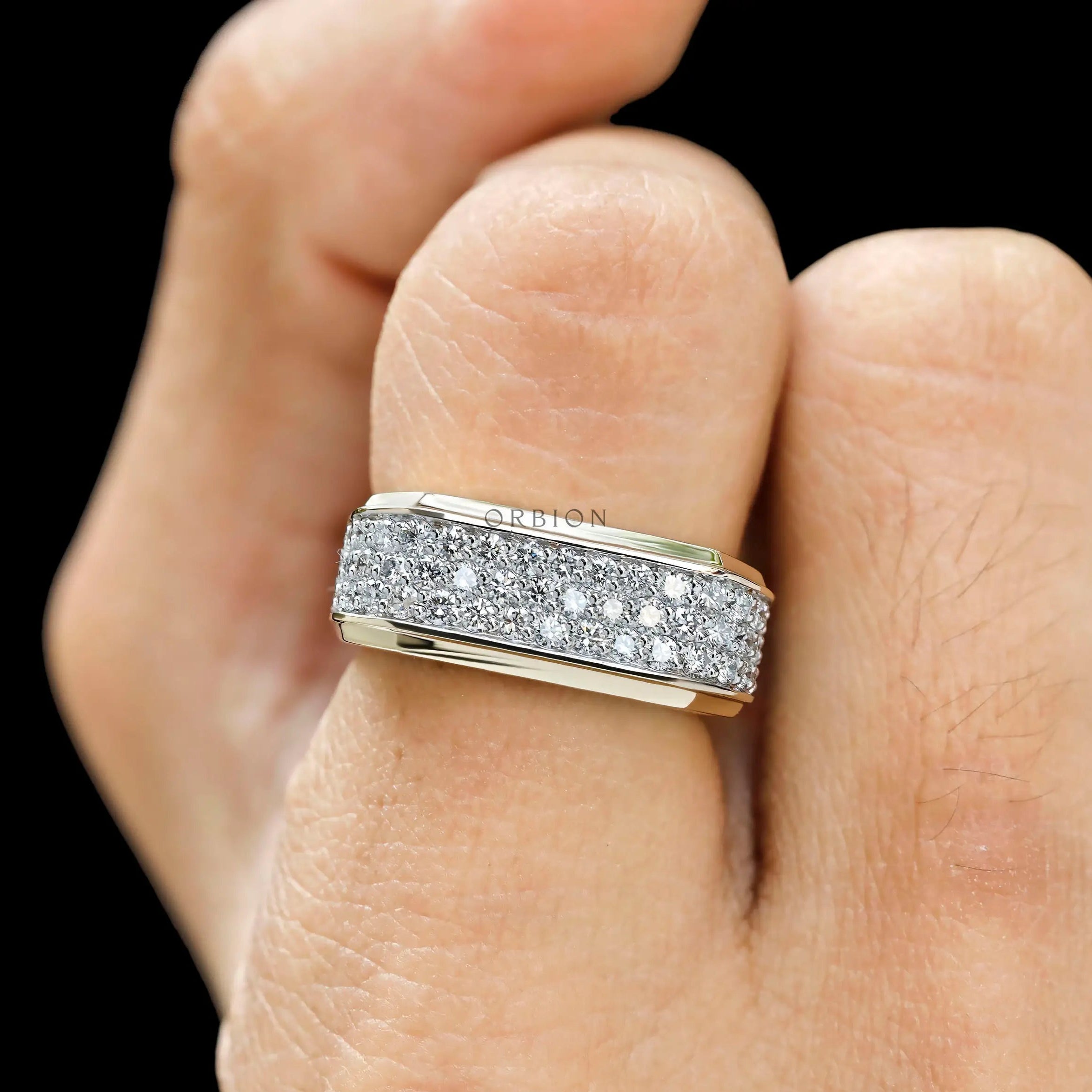 High polish 10K yellow gold men’s lab diamond ring on hand