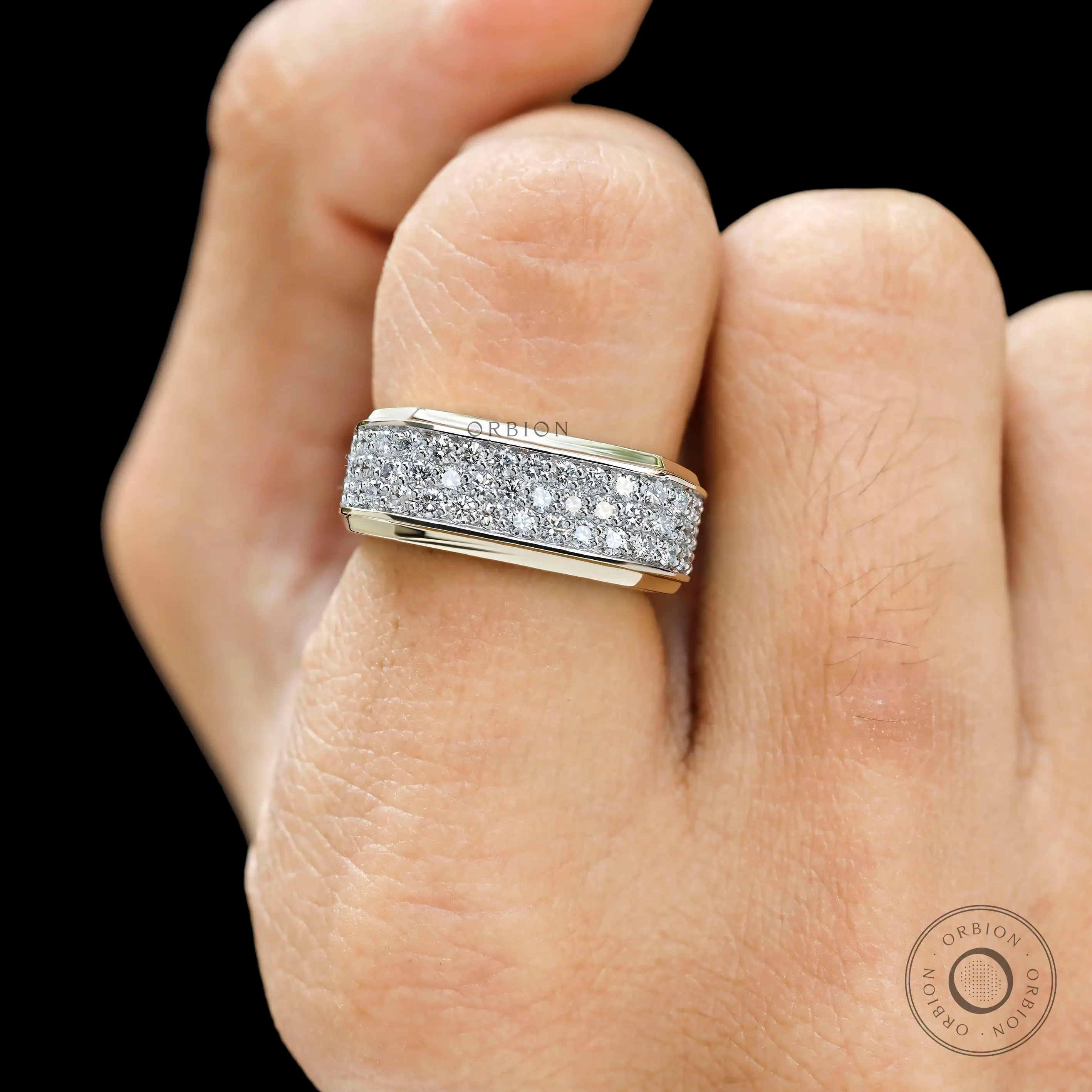 High polish 10K yellow gold men’s lab diamond ring on hand
