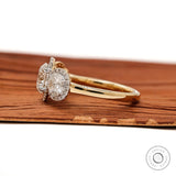 Luxury three stone halo engagement ring with round diamonds