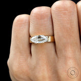 Antique moval cut east west signet engagement ring in yellow gold close up