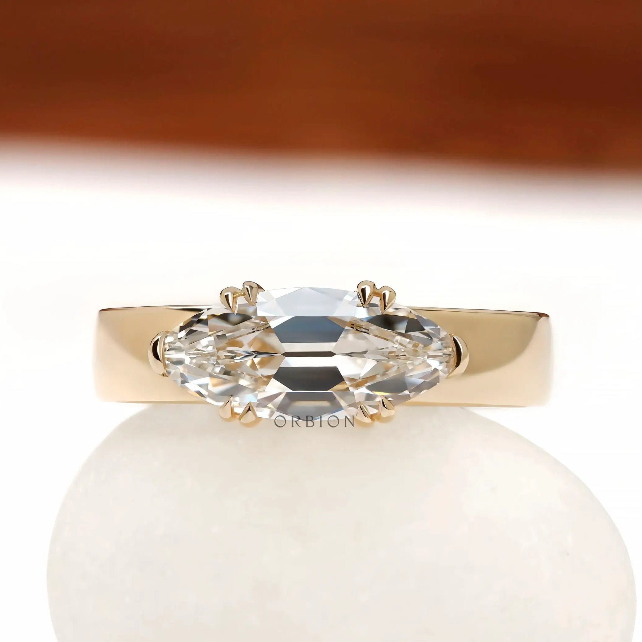 Close up of old mine cut moval lab diamond engagement ring