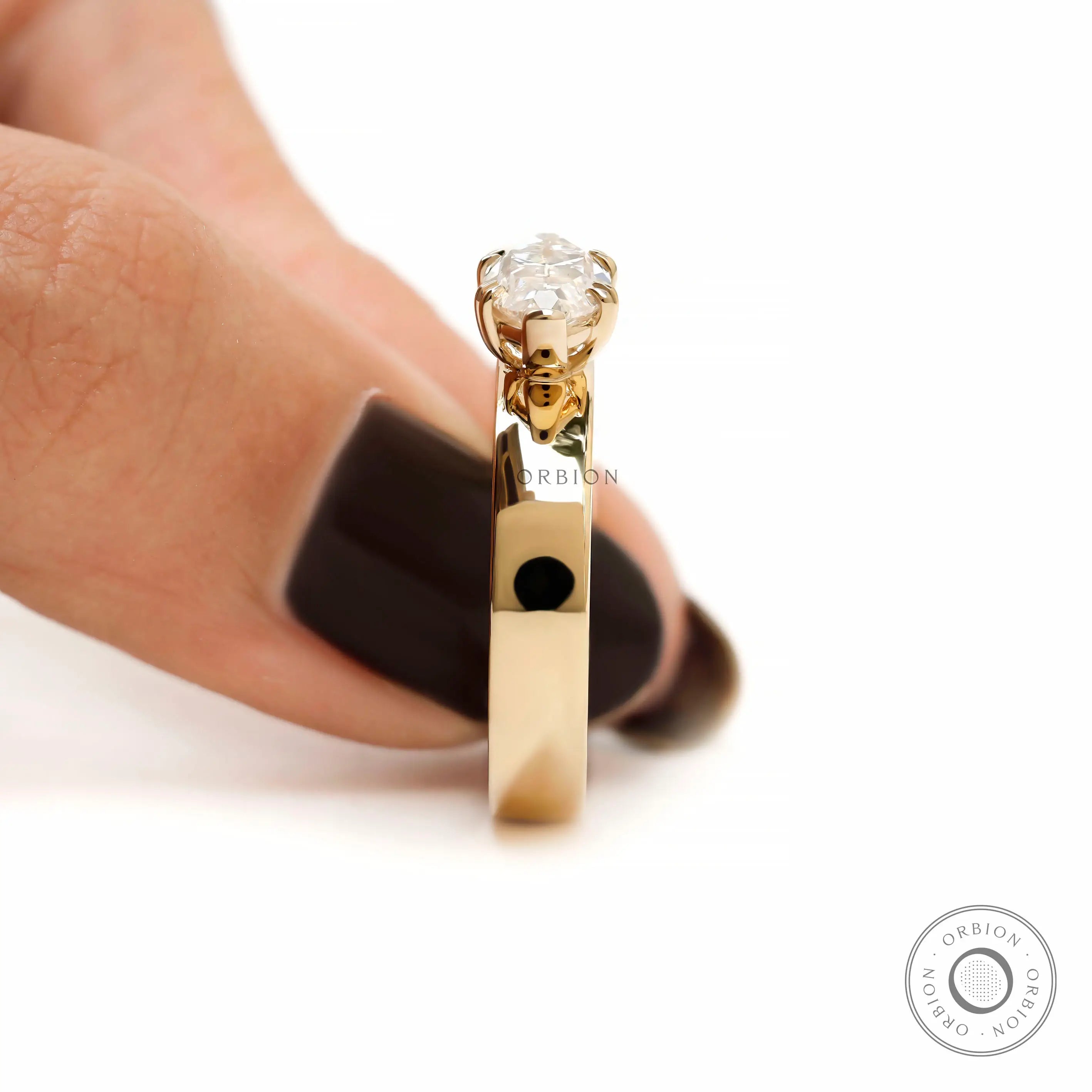 Statement signet engagement ring with thick gold band