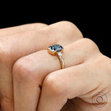 Deep blue old mine cut cushion moissanite engagement ring