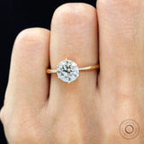 Vintage inspired lab diamond solitaire six prong ring close up 