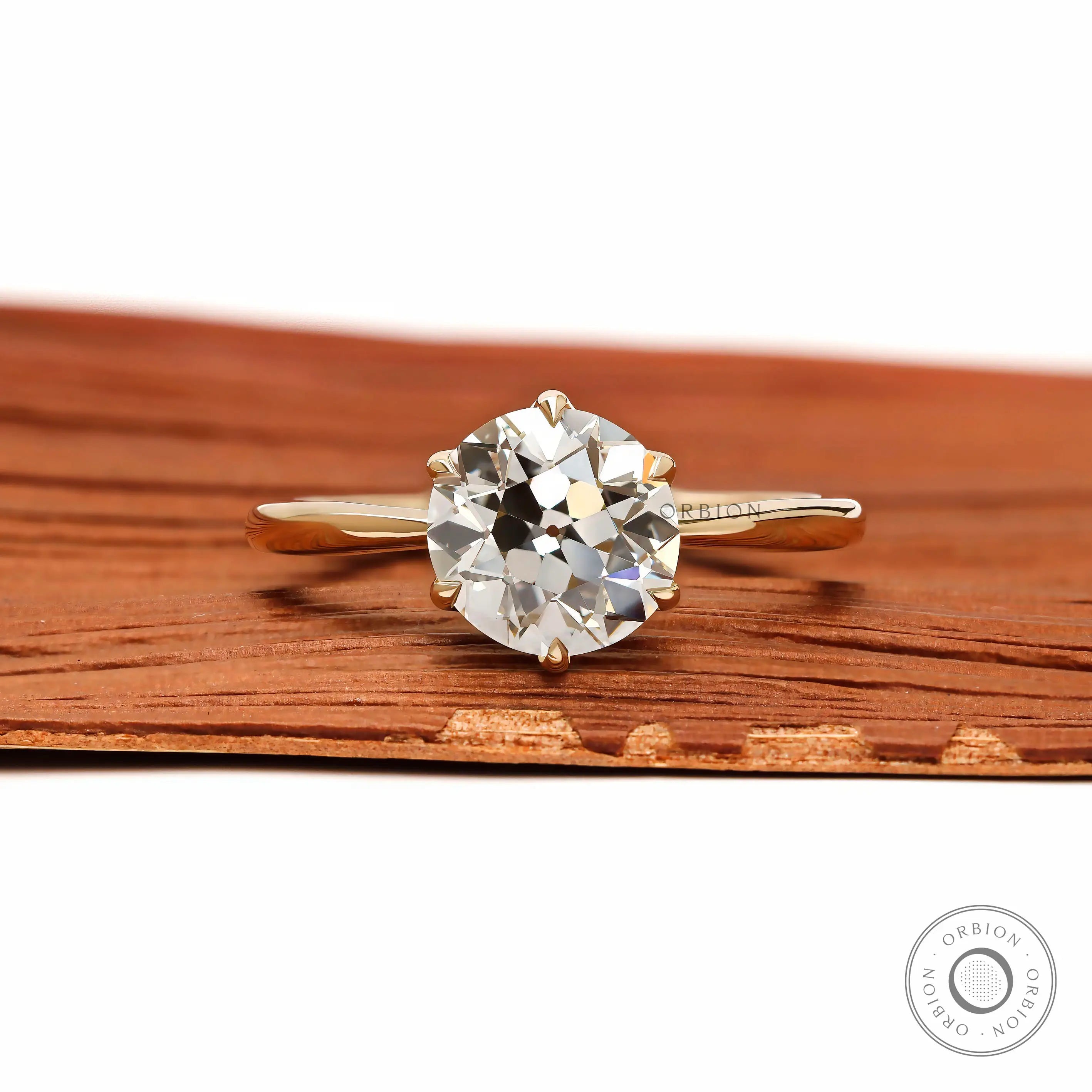 14K yellow gold slim band antique solitaire ring