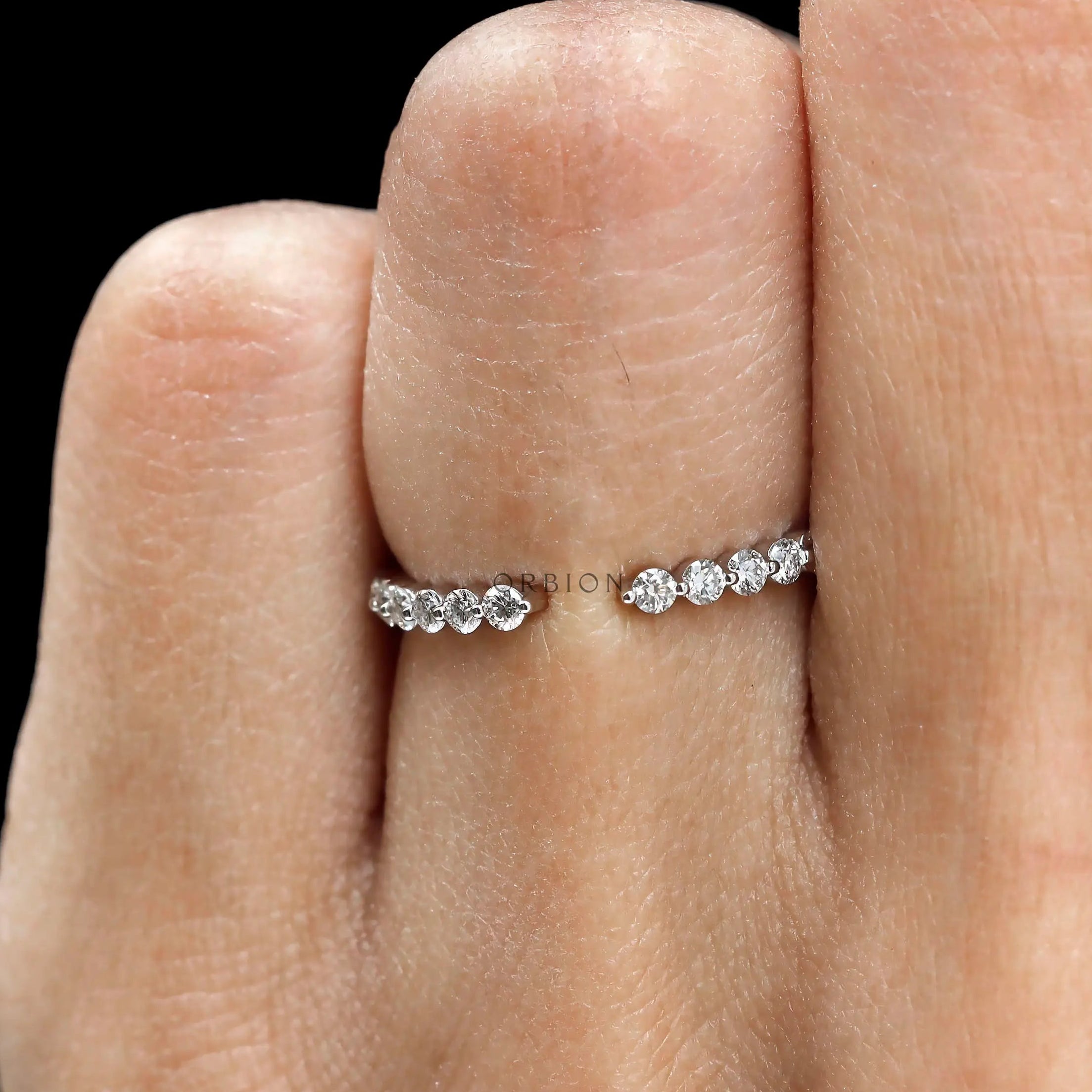 Slim open cuff bubble diamond band white gold