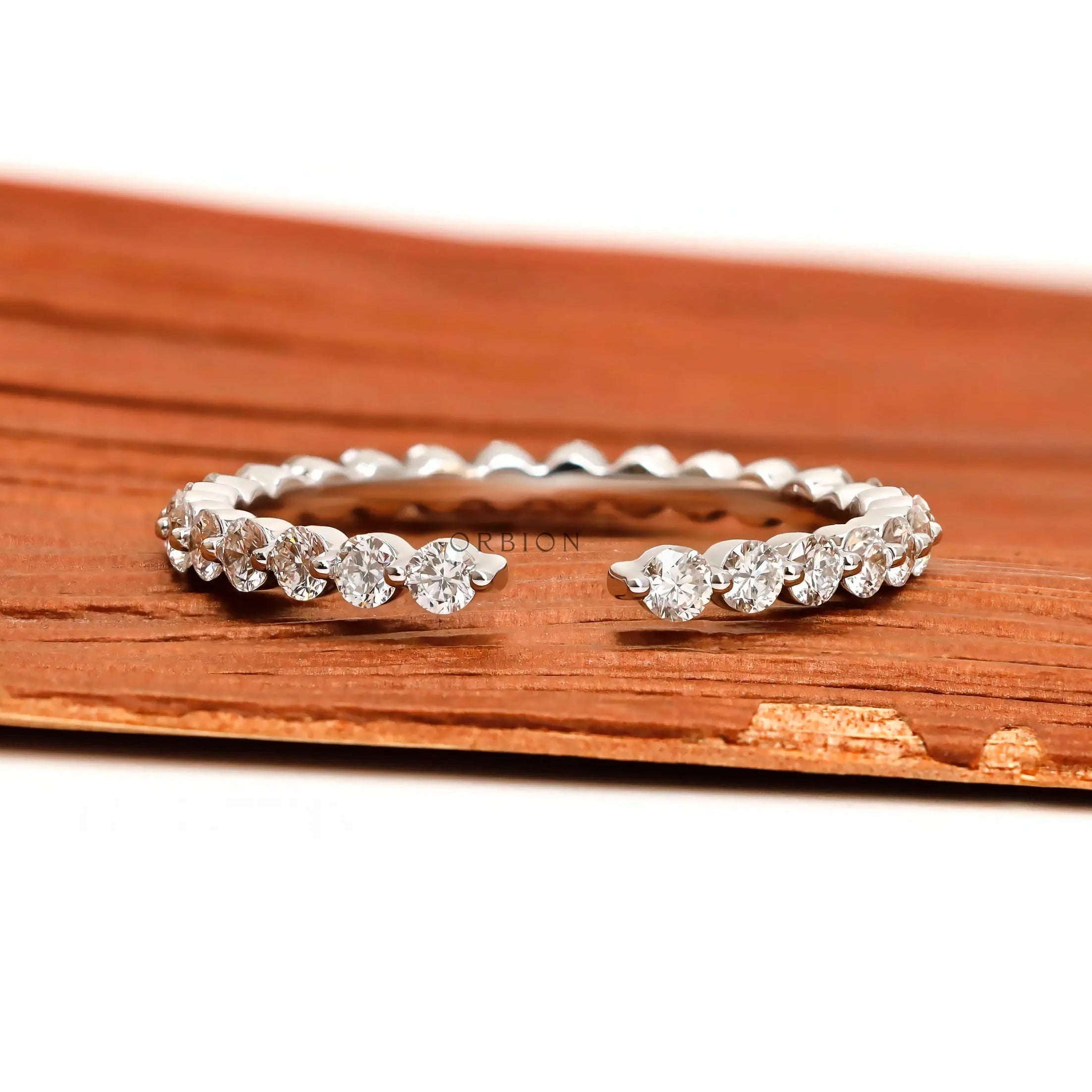 Open cuff round lab diamond bubble wedding band