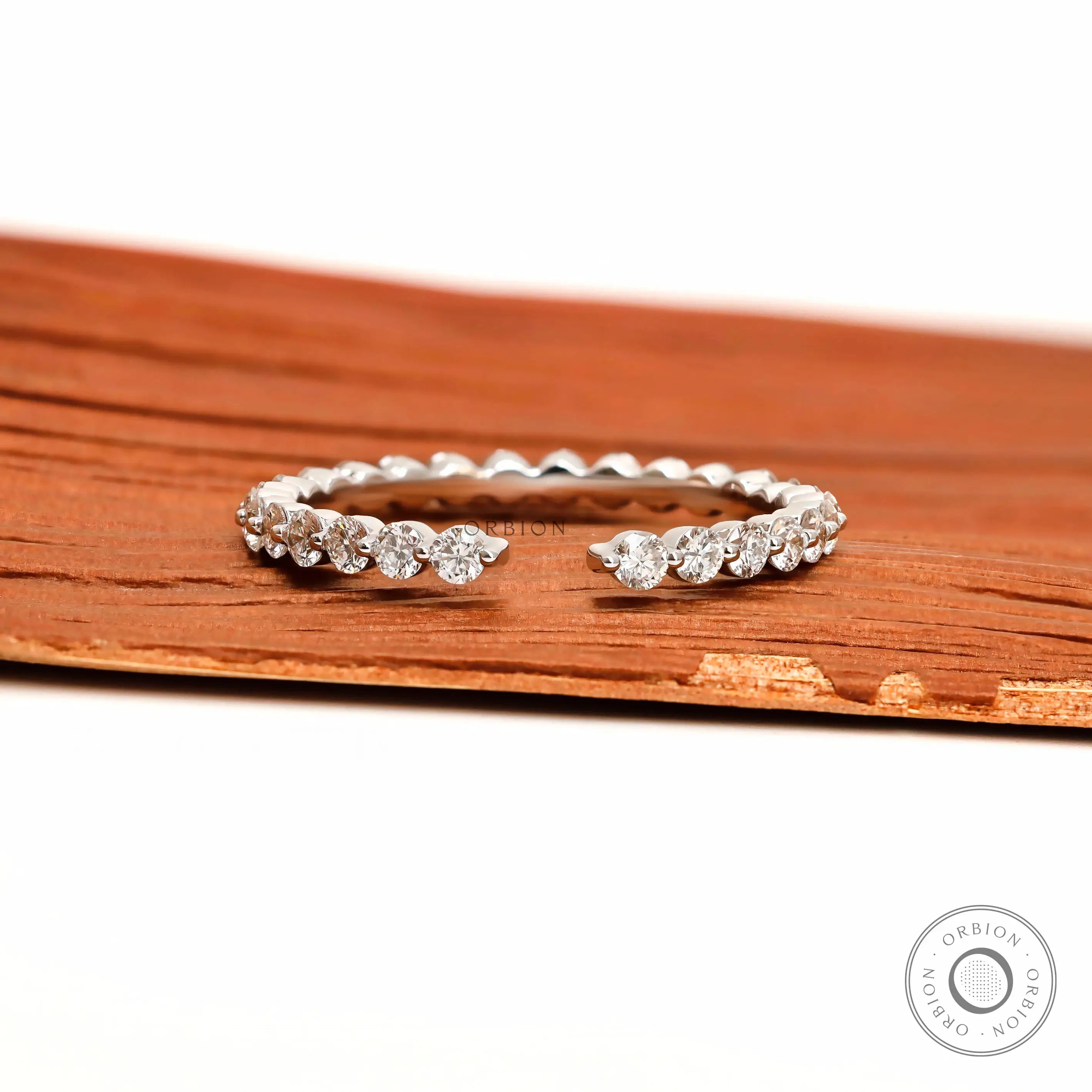 Open cuff round lab diamond bubble wedding band