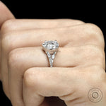 Modern platinum split shank ring with fat pear lab grown diamond